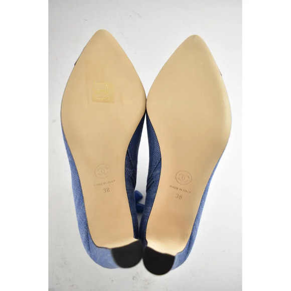 Chanel 20C Blue Denim Fabric Black Chain CC Logo Short Ankle Heel Boot Bootie 38 - Picture 12 of 12